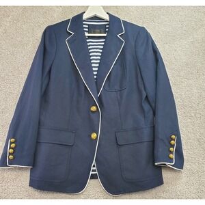 J.Crew Rhodes Blazer Jacket Womens 8 Navy Blue Linen Single Breasted Notch Lapel